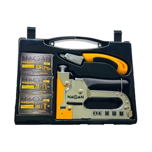 Набор в кейсе NAGAN Степлер 3в1 ( Скобоудалитель, скобы (3х500 шт) строительный Тип U,T,П) металлический, регулировка удара, двухкомпонентная рукоятка НГ-НСМ-030-05 фото 3