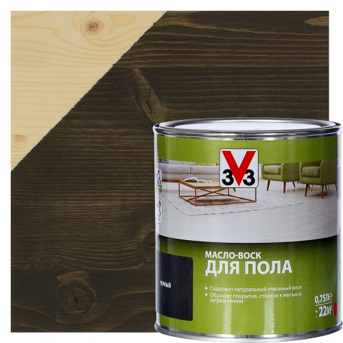 Масло-воск для пола V33 Черное 0,75 л фото 3