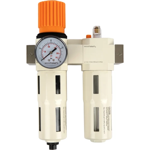 Блок подготовки воздуха WIEDERKRAFT 3/8, 16 бар с влагоотделителем 5 мк, лубрикатором и регулятором давления WDK-70130FA