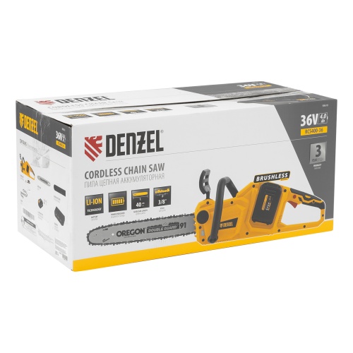 Цепная пила аккумуляторная бесщеточная RCS400-36, Li-ion, 36 В, 4 Ач, шина 400 мм Denzel фото 19 Цепная пила аккумуляторная бесщеточная RCS400-36, Li-ion, 36 В, 4 Ач, шина 400 мм Denzel фото 19