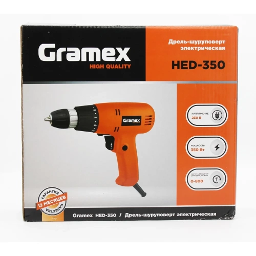 Дрель электрическая шуруповерт Gramex HED-350 (350Вт, пат-10мм, 13Hm, 1 скор, 0-800 об/мин) (1/10) 29654 фото 7