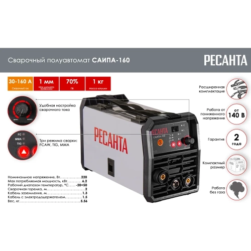 Сварочный полуавтомат Ресанта САИПА-160 65/134 фото 3 Сварочный полуавтомат Ресанта САИПА-160 65/134 фото 3