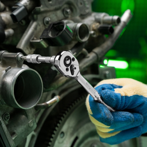 Ключ-трещотка 1/4", 45 зубьев, цельнометаллический, с быстрым сбросом, CrV, хром Сибртех фото 12