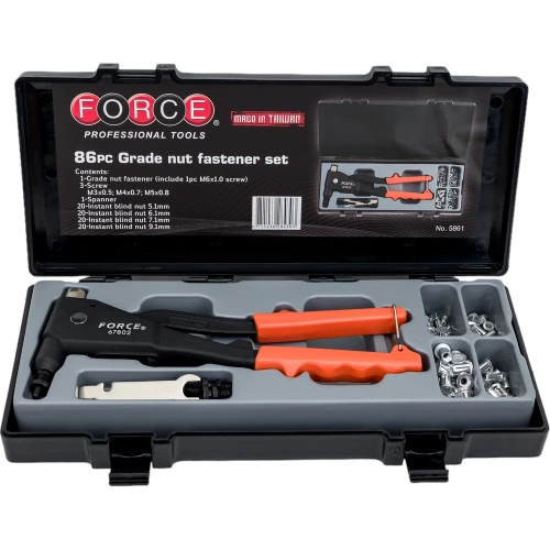 Заклёпочник FORCE резьбовой с заклёпками в ложементе 86 предметов 5861 Заклёпочник FORCE резьбовой с заклёпками в ложементе 86 предметов 5861