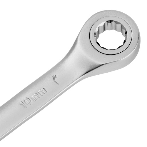 Ключ комбинированный трещоточный, 10 мм, CrV, матовый хром Denzel фото 4