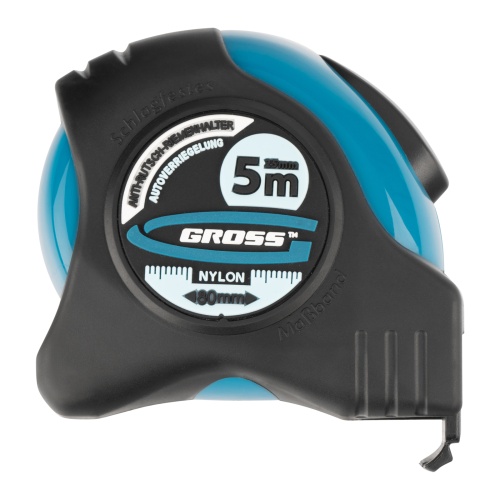 Рулетка "Schlagfest",5 м x 25 мм,магнитный обрезиненный зацеп,двусторонняя шкала,Нейлоновое покрытие,автоматическая фиксация Gross фото 4