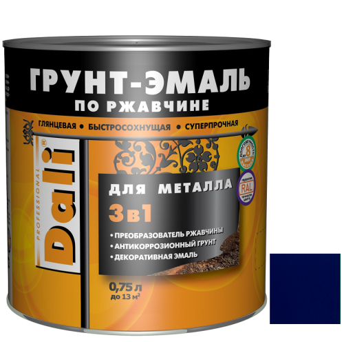 Грунт-эмаль по ржавчине Dali 3 в 1 гладкая RAL 5002 ультрамарин 0,75 л