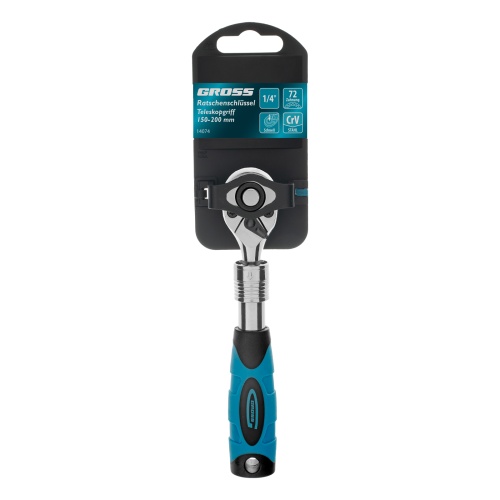 Ключ-трещотка телескопический 1/4", 150-200 мм, CrV, 72 зуба, с быстрым сбросом, хром Gross фото 9
