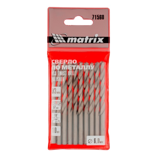 Сверло по металлу, 6 мм, полированное, HSS, 10 шт, цилиндрический хвостовик Matrix фото 4