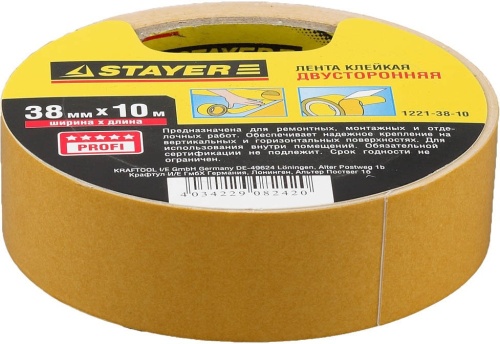 Лента клейкая двухсторонняя Stayer Profi 1221-38-10
