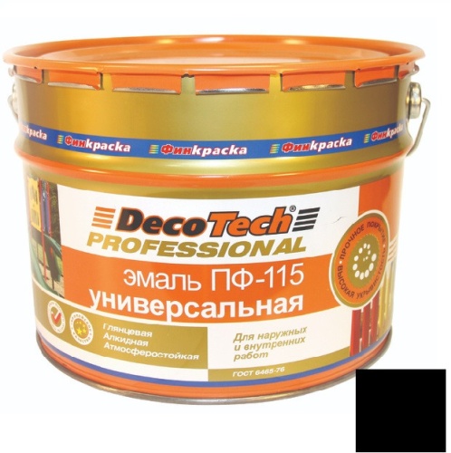 Эмаль универсальная DecoTech Professional ПФ-115 черная под RAL9005 20 кг