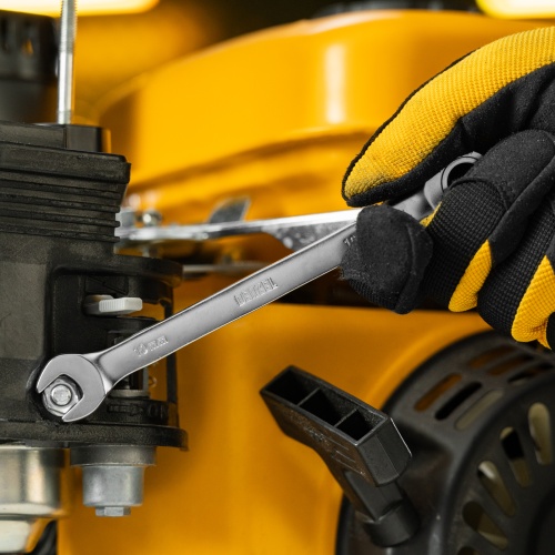 Ключ комбинированный трещоточный, 10 мм, CrV, матовый хром Denzel фото 7