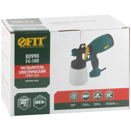Электрический распылитель FIT 500 Вт, 2,5 мм, 800 мл, 40 DIN/сек, 800 мл/мин, HVLP, коробка 80990 фото 4