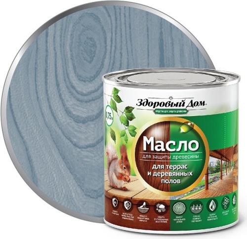 Масло деревозащитное Здоровый дом для террас и полов серо-голубое 1,8 л