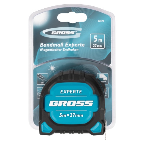 Рулетка Experte,5 м x 27 мм,двухкомпонентный корпус,магнит,двухсторонняя разметка,нейлон Gross фото 6