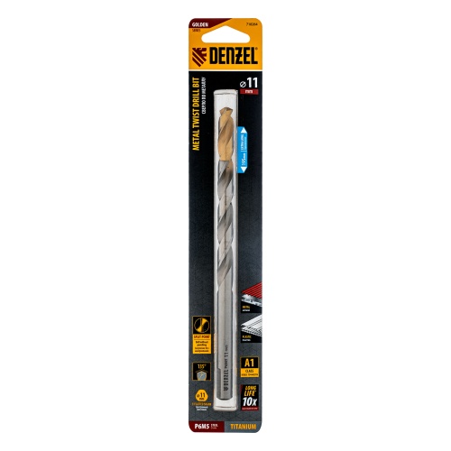 Сверло спиральное по металлу 11 х 195 мм, Р6М5, Golden Tip, удлиненное Denzel фото 5