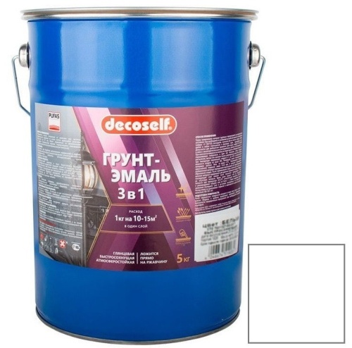Грунт-эмаль Pufas Decoself 3 в 1 глянцевая белая 5 кг