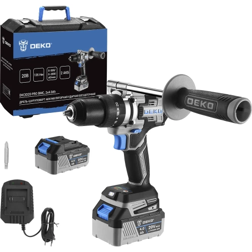 Аккумуляторная ударная бесщеточная дрель-шуруповерт DEKO DKCID20 PRO в кейсе, 20 В, 135 Нм, 2x4.0 Ач 063-4437 фото 6 Аккумуляторная ударная бесщеточная дрель-шуруповерт DEKO DKCID20 PRO в кейсе, 20 В, 135 Нм, 2x4.0 Ач 063-4437 фото 6