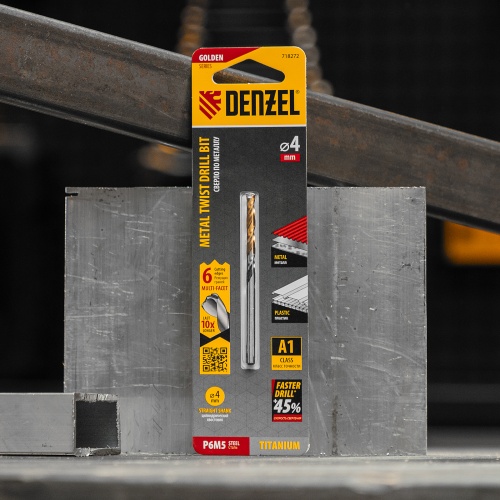 Сверло спиральное по металлу 4 x 75мм, Р6М5, Golden Tip, многогранная заточка Denzel фото 7 Сверло спиральное по металлу 4 x 75мм, Р6М5, Golden Tip, многогранная заточка Denzel фото 7