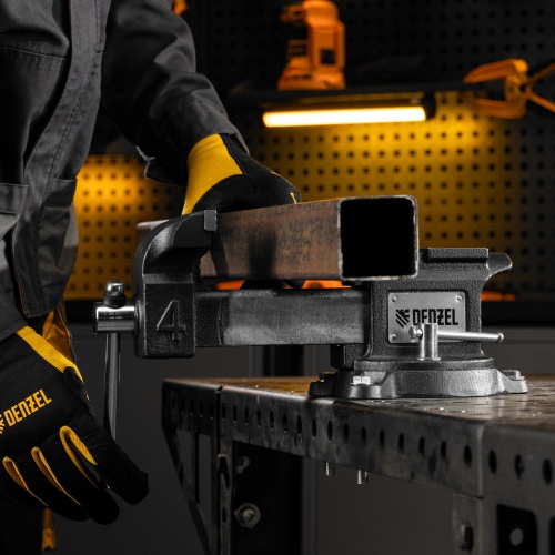 Тиски слесарные BVH-100, 100 мм, поворотные, стальная направляющая, с наковальней //Denzel фото 33