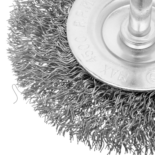 Щетка для дрели, 75 мм, плоская со шпилькой, витая проволока Сибртех фото 4