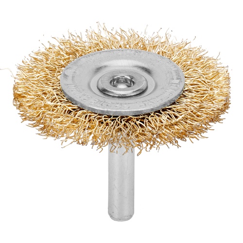 Щетка для дрели, 50 мм, плоская со шпилькой, латунированная витая проволока Matrix фото 2 Щетка для дрели, 50 мм, плоская со шпилькой, латунированная витая проволока Matrix фото 2