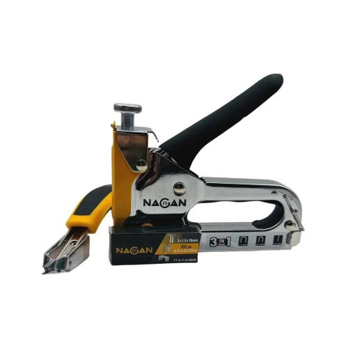 Набор степлер NAGAN 3в1 (скобоудалитель, скобы (3х100 шт) строительный Тип U,T,П) металлический, регулировка удара, двухкомпонентная рукоятка НГ-НСМ-030-03 фото 3