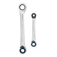Набор ключей накидных с трещоткой, 8-19 мм, 2 шт, многоразмерные, реверсивные, CrV Gross