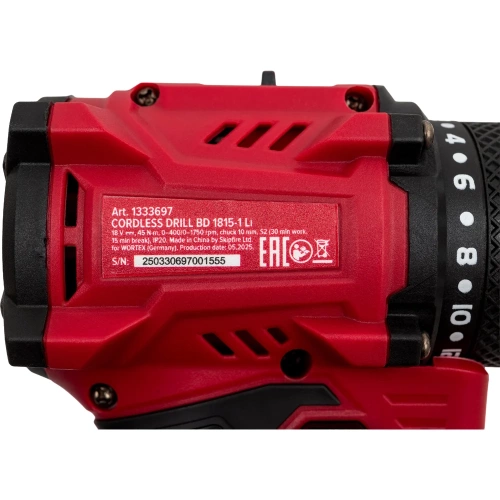 Аккумуляторная бесщеточная дрель-шуруповерт WORTEX LX BD 1815-1 Li 18В, 45 Нм, 2*1.5 Ач, патрон 10 мм, 1333697 фото 9 Аккумуляторная бесщеточная дрель-шуруповерт WORTEX LX BD 1815-1 Li 18В, 45 Нм, 2*1.5 Ач, патрон 10 мм, 1333697 фото 9