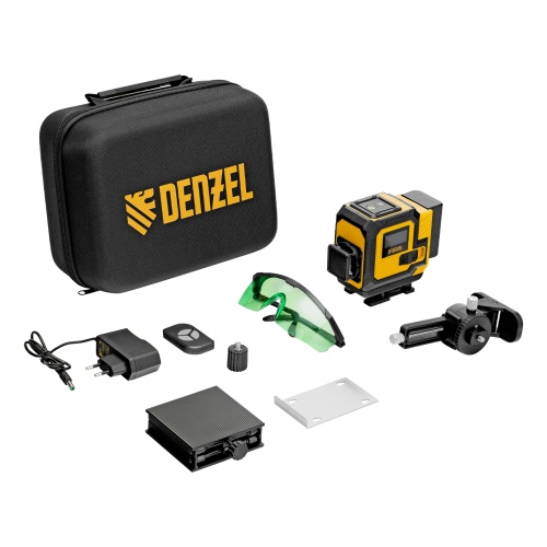 Лазерный уровень мультипризменный DLV-360-3C, 30 м, зеленый луч, Li-Ion 2,4 Aч, кейс// Denzel
