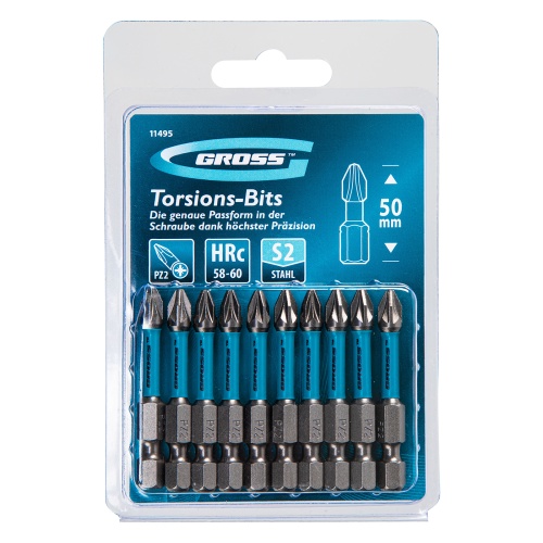 Бита торсионная PZ2 x 50 мм, для ударных шуруповертов, 10 шт. Gross фото 2