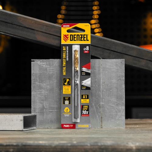 Сверло спиральное по металлу 8 x 117 мм, Р6М5, Golden Tip  Denzel фото 7