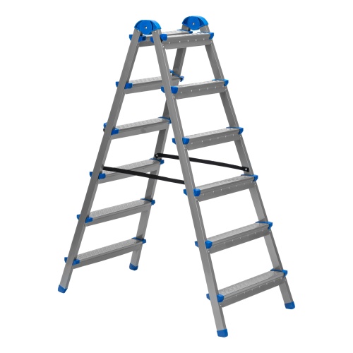 Стремянка двухсторонняя 6 ступеней, сталь профиль, стальные ступени, Сибртех фото 2