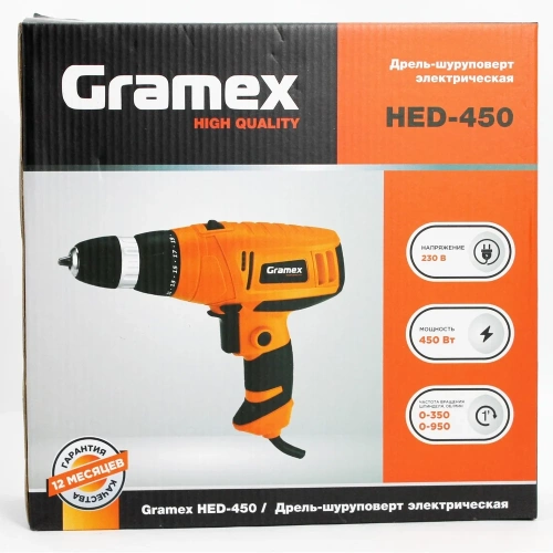 Дрель электрическая шуруповерт Gramex HED-450 (450Вт, пат-10мм, 17Hm, 2 скор) (1/10) 41891 фото 9