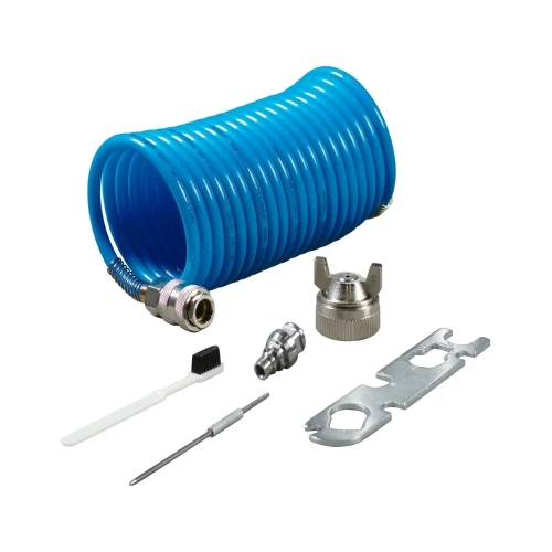 Набор пневмоинструмента FUBAG Basic S1000 3 предмета, краскораспылитель с нижним бачком 1 л, спиральный шланг 5 м, доп. сопло 2 мм с воздушной головкой и иглой 120111 фото 4