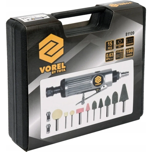 Прямая пневматическая шлифмашина VOREL с аксессуарами 81109 фото 3