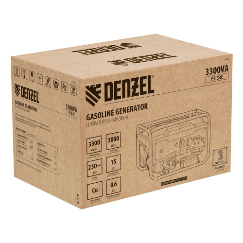 Генератор бензиновый PS-33E, 3.3 кВт, 230В, 15 л, электростартер Denzel фото 7