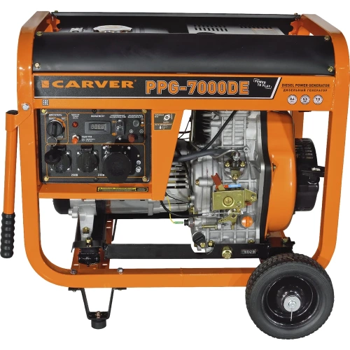Генератор CARVER PPG- 7000DE дизель LT-186FA, 5,0/5,5кВт, 220В, бак12.5л, э/старт, колеса, медь 01.020.00023 фото 4