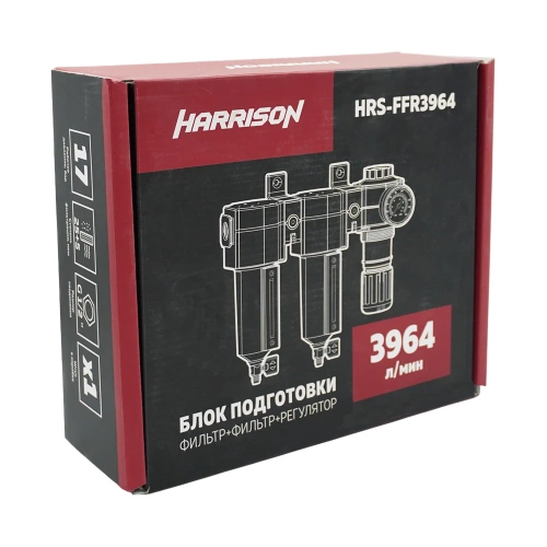Блок подготовки с фильтром HARRISON 25 мкм, фильтром 5 мкм и регулятором 1/2', 3964 л/мин HRS-FFR3964 фото 11