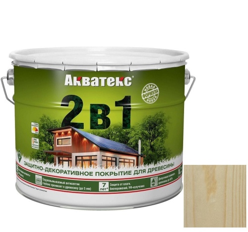 Покрытие алкидное защитно-декоративное для древесины Акватекс 2 в 1 полуматовое бесцветное 9 л