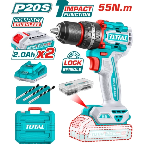Компактная Бесщеточная Аккумуляторная Ударная Дрель 20V TOTAL TIDLI20558 фото 3 Компактная Бесщеточная Аккумуляторная Ударная Дрель 20V TOTAL TIDLI20558 фото 3