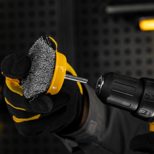 Щетка для дрели, 75 мм, Чашка, со шпилькой, нержавеющая витая проволока Denzel фото 8