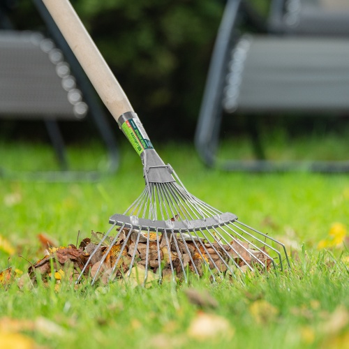 Грабли веерные стальные, 350 х 1450 мм, 18 круглых зубьев, деревянный черенок, Сибртех фото 9