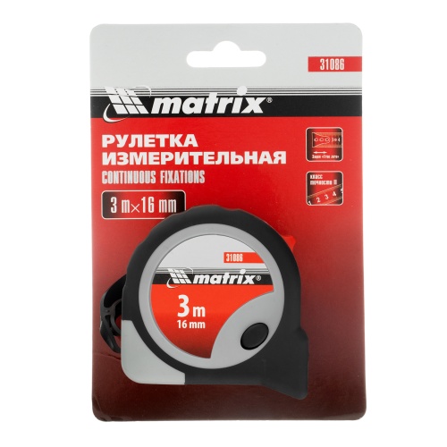 Рулетка Continuous fixation,3 м х 16 мм,двухкомпонентный корпус,плавная фиксация Matrix фото 6