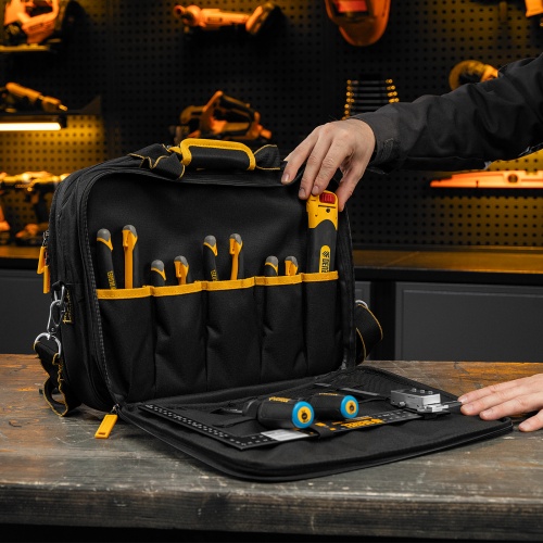 Сумка для инструмента, 400х170х300 мм, 3 отделения, 28 карманов, наплечный ремень Denzel фото 13