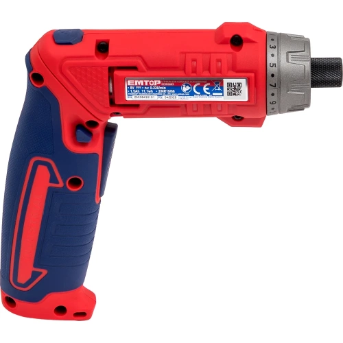 Отвертка аккумуляторная emtop напряжение: 8 В Шестигранный хвостовик: 1/4 " Скорость холостого хода: 220 об / мин Максимальный крутящий момент: 6 Нм ECSR0803 фото 5