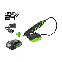 Гравер GreenWorks G24RT, 24V, б/щет, цанги 2.4/3.2мм, 6500–35000 об/мин, оснастка 52 шт, 1x2Ач,ЗУ, сумка, коробка 3200807VUA