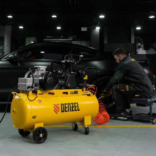 Компрессор воздушный BCW3000-T/100, ременный привод, 3.0 кВт, 100 литров, 520 л/мин Denzel фото 24