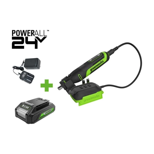 Гравер GreenWorks G24RT, 24V, б/щет, цанги 2.4/3.2мм, 6500–35000 об/мин, оснастка 52 шт, 1x2Ач,ЗУ, сумка, коробка 3200807VUA Гравер GreenWorks G24RT, 24V, б/щет, цанги 2.4/3.2мм, 6500–35000 об/мин, оснастка 52 шт, 1x2Ач,ЗУ, сумка, коробка 3200807VUA