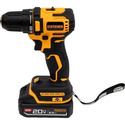Бесщеточная дрель-шуруповерт STEHER 20 В, 45 Н·м, 2 АКБ LMS (2 А·ч), сумка CB-45-22 фото 3